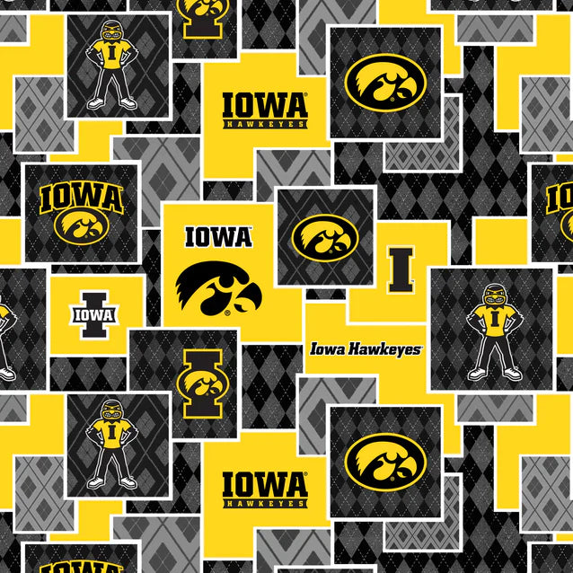 IOWA Hawkeyes NCAA College Argyle Boxes Sykel Enterprises Cotton Fabric SYK-IA-1371