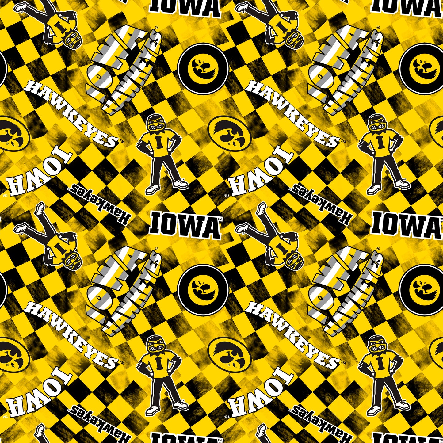 IOWA Hawkeyes NCAA College Checks Yellow Sykel Enterprises Canvas Duck Cloth Cotton Fabric IA-1380-YELLOW
