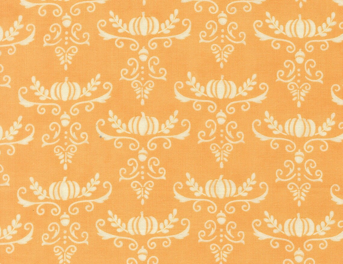 I Love Fall Most of All Pumpkins & Vines Damask Light Pumpkin Orange Deb Strain Moda Fabrics Cotton Fabric MD-56146-12
