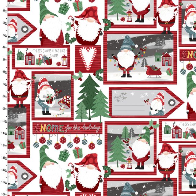 I'll Be Gnome Christmas Holiday Gnome Patch White Katie Yost 3 Wishes Cotton Fabric
