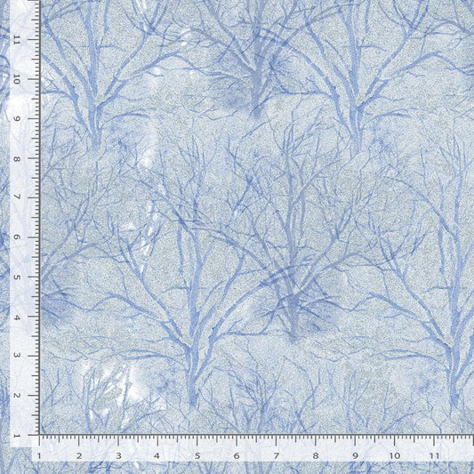 Ice Bare Trees Glitter Metallic Arctic Blue Timeless Treasures Cotton Fabric TT-ICE-CM7834-ARCTIC