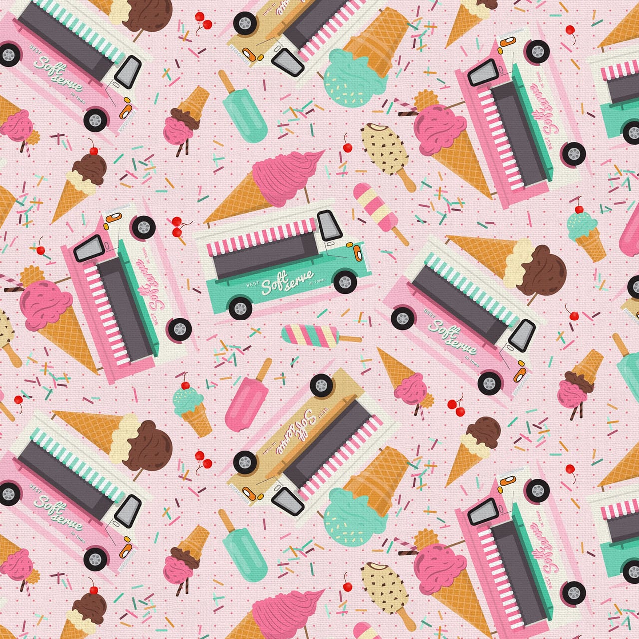 Ice Cream Dream Vintage Ice Cream Truck Blue Pink Paintbrush Studio Cotton Fabric PBS-120-25492 | US Fabric Shop