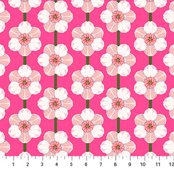 Iconic Daffodil Bubblegum Pink Anna Maria Parry Northcott Cotton Fabric NC-AMT126-28C