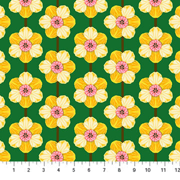 Iconic Daffodil Verdant Green Anna Maria Parry Northcott Cotton Fabric NC-AMT126-54L