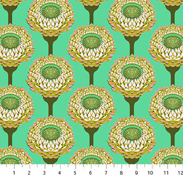 Iconic Strawflower Aqua Light Green Anna Maria Parry Northcott Cotton Fabric NC-AMT123-64V