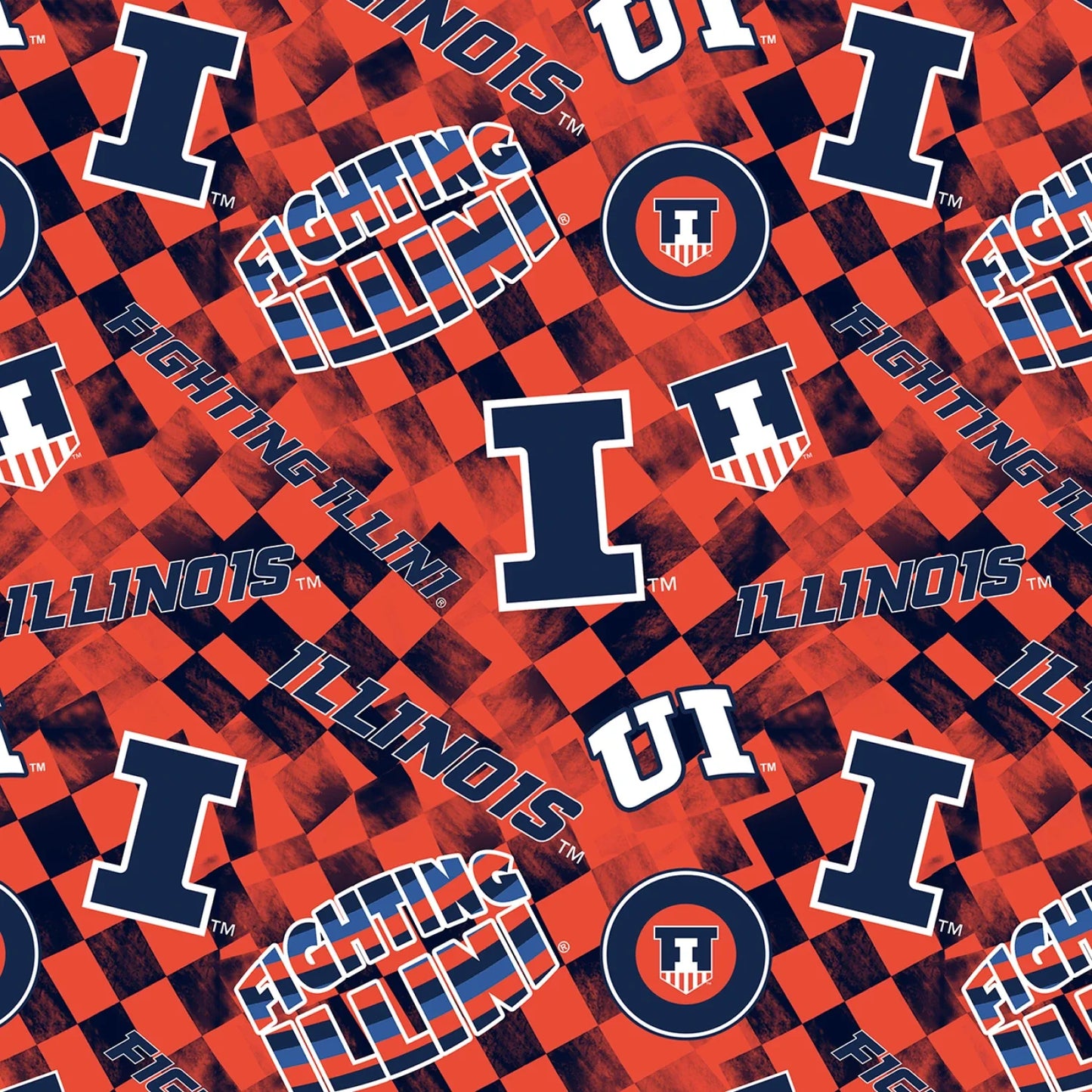 Illinois Fighting Illini NCAA College Check Allover Sykel Enterprises Cotton Fabric SYK-ILL-1370