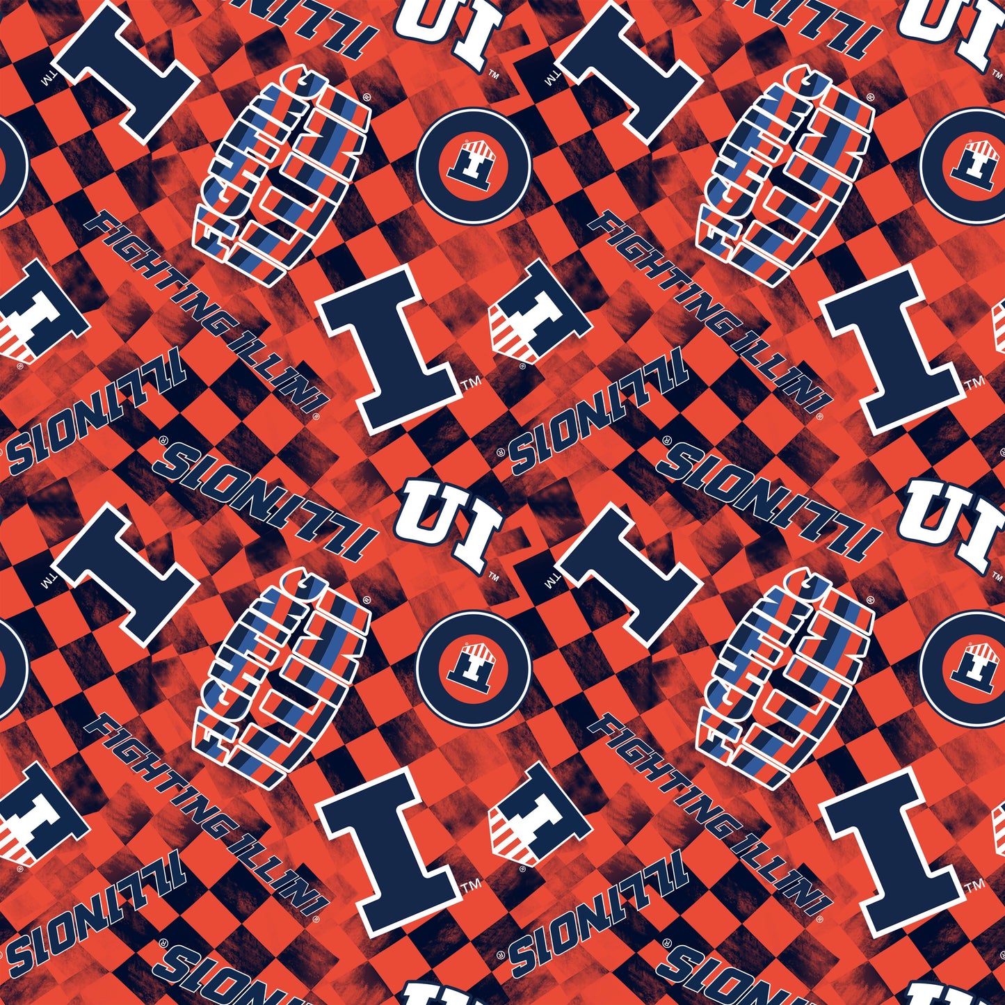 Illinois Fighting Illini NCAA College Checks Orange Sykel Enterprises Canvas Duck Cloth Cotton Fabric ILL-1380-ORANGE