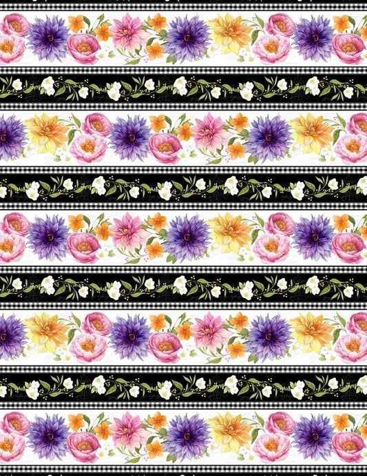 In Bloom Repeating Stripes Floral Multi Wilmington Prints Cotton Fabric