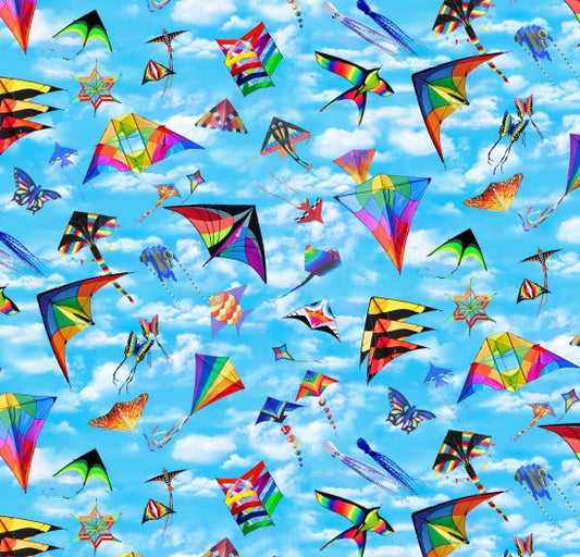 In Motion Kites Blue Elizabeth's Studio Cotton Fabric
