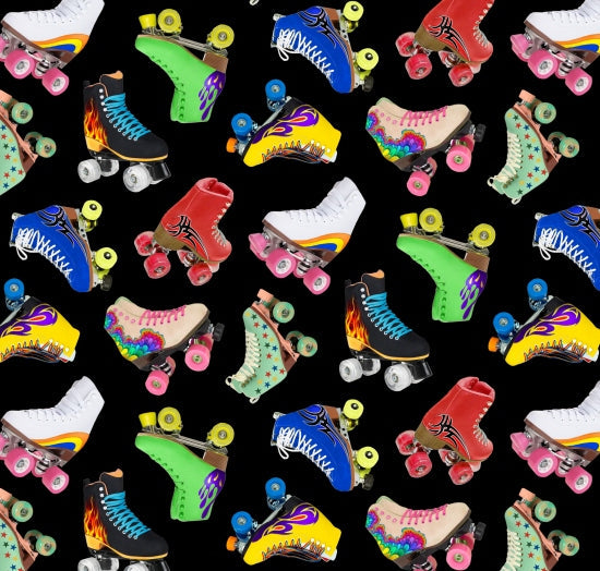 In Motion Roller Skates Tossed Black Elizabeth's Studio Cotton Fabric