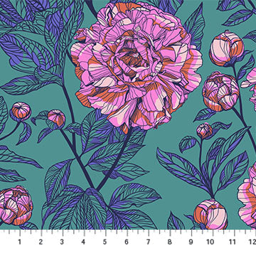 Indelible 108" Wide Back Peony Jade Green Anna Maria Textiles Northcott Fabrics Cotton Fabric  NC-BAMT1003-78