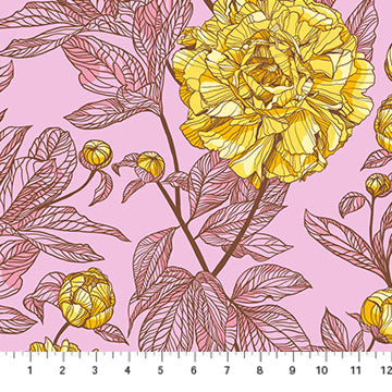 Indelible 108" Wide Back Peony Sunshine Pink Anna Maria Textiles Northcott Fabrics Cotton Fabric NC-BAMT1003-84