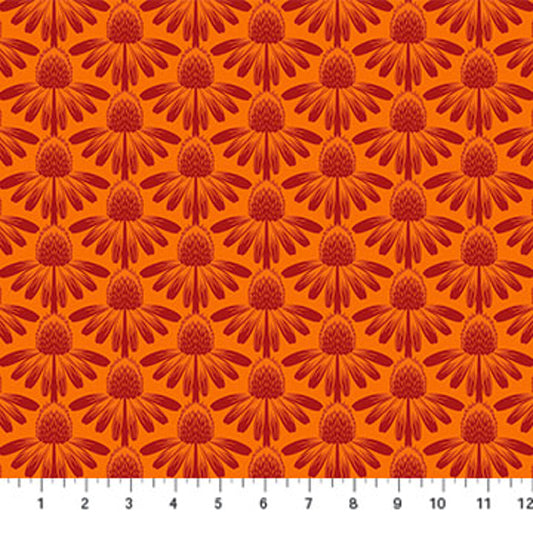 Indelible Coneflower Tangerine Orange Anna Maria Textiles Northcott Fabrics Cotton Fabric NC-AMT1001-59C