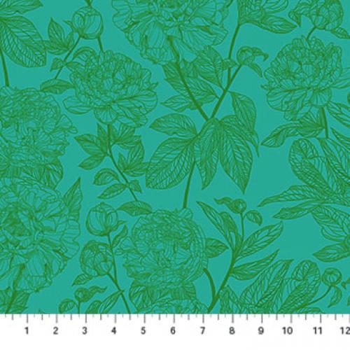 Indelible Peony Jade Green Anna Maria Textiles Northcott Fabrics Cotton Fabric NC-AMT1003-78C