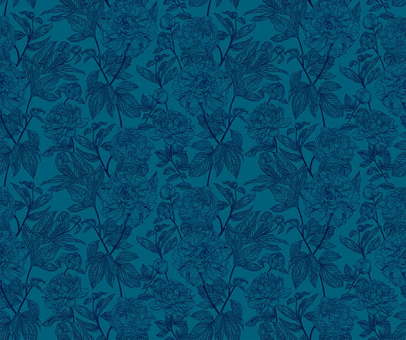 Indelible Peony Ocean Blue Anna Maria Textiles Northcott Fabrics Cotton Fabric NC-AMT1003-47L