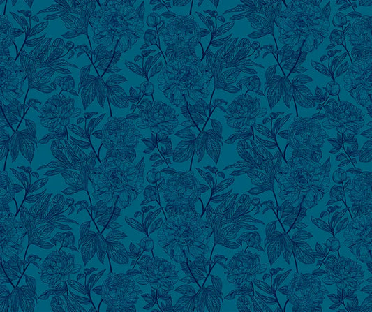Indelible Peony Ocean Blue Anna Maria Textiles Northcott Fabrics Cotton Fabric NC-AMT1003-47L