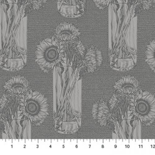 Indelible Sunflower Flash Gray Anna Maria Textiles Northcott Fabrics Cotton Fabric NC-AMT1004-92V