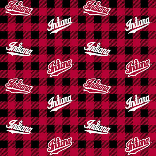Indiana Hoosiers NCAA College Buffalo Plaid Sykel Cotton Fabric IND-1207