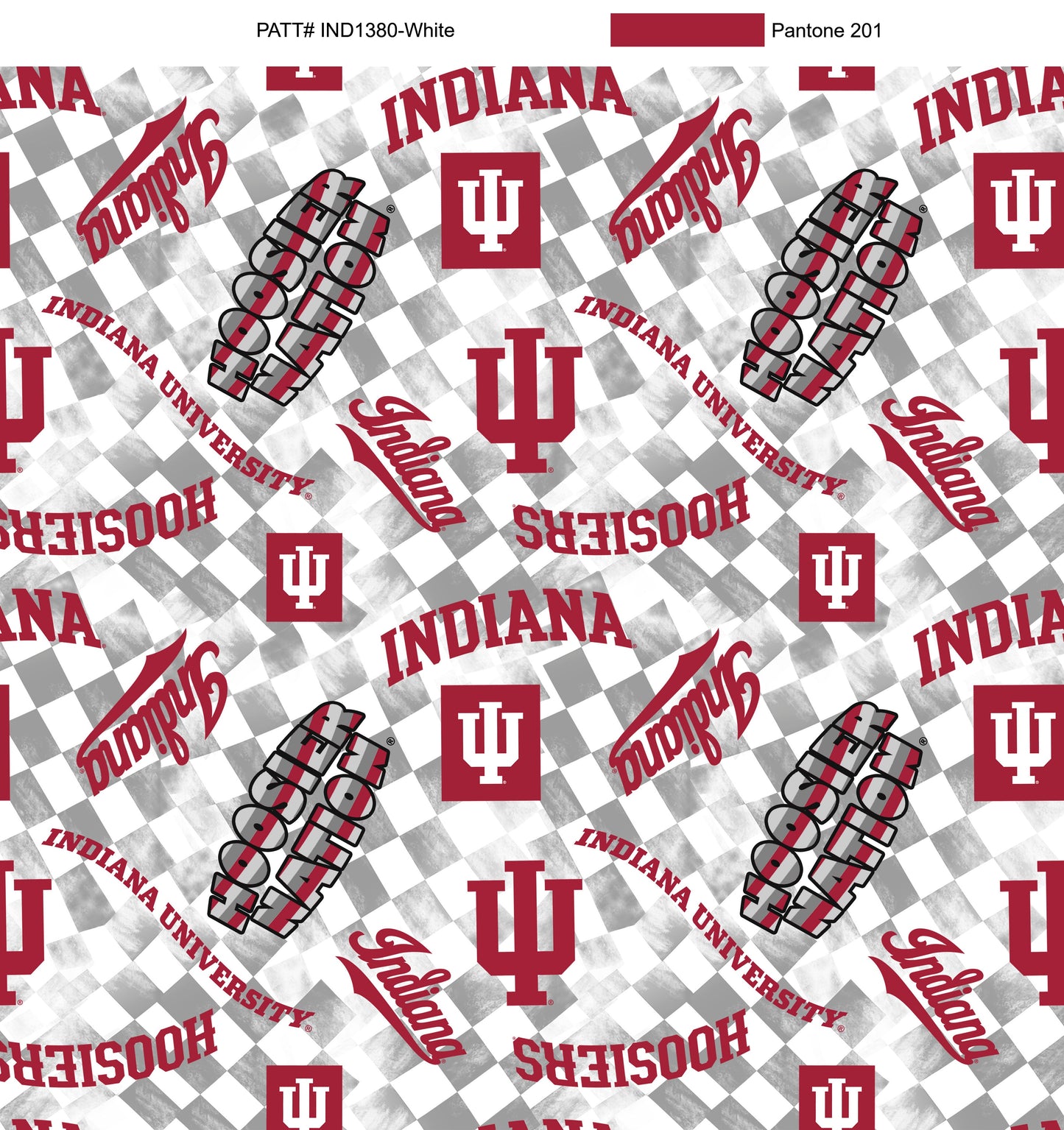 Indiana Hoosiers NCAA College Checks White Sykel Enterprises Canvas Duck Cloth Cotton Fabric IND-1380-WHITE