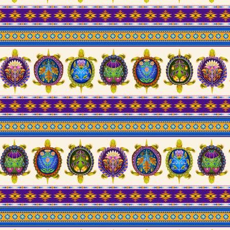 Indigenous Turtles Southwest Stripe Cream Elizabeth's Studio Cotton Fabric ES-31001 Cream