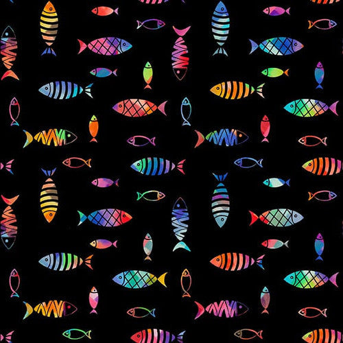 Instagram Famous Colorful Fish Black Kayomi Harai Studio E Cotton Fabric