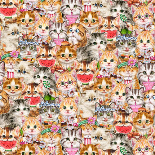 Instagram Famous Packed Cats Cream Kayomi Harai Studio E Cotton Fabric