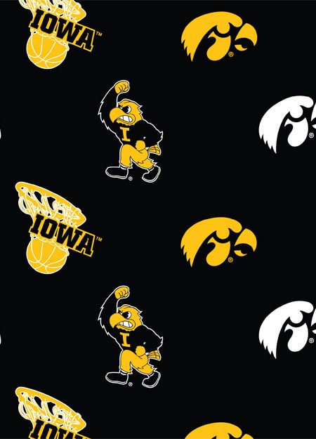 Iowa Hawkeyes NCAA College Allover Black Sykel Cotton Fabric IA-048