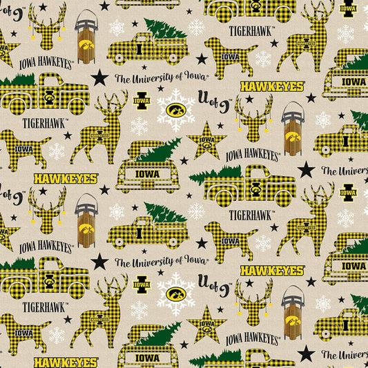 Iowa Hawkeyes NCAA College Christmas Holiday Sykel Cotton Fabric IA-1213