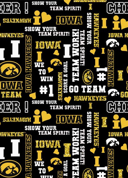 Iowa Hawkeyes NCAA College Glitter Metallic Lettering Sykel Cotton Fabric IA-1142
