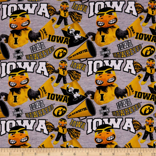 Iowa Hawkeyes NCAA Heather Mascot Allover Sykel Cotton Fabric IA-1164