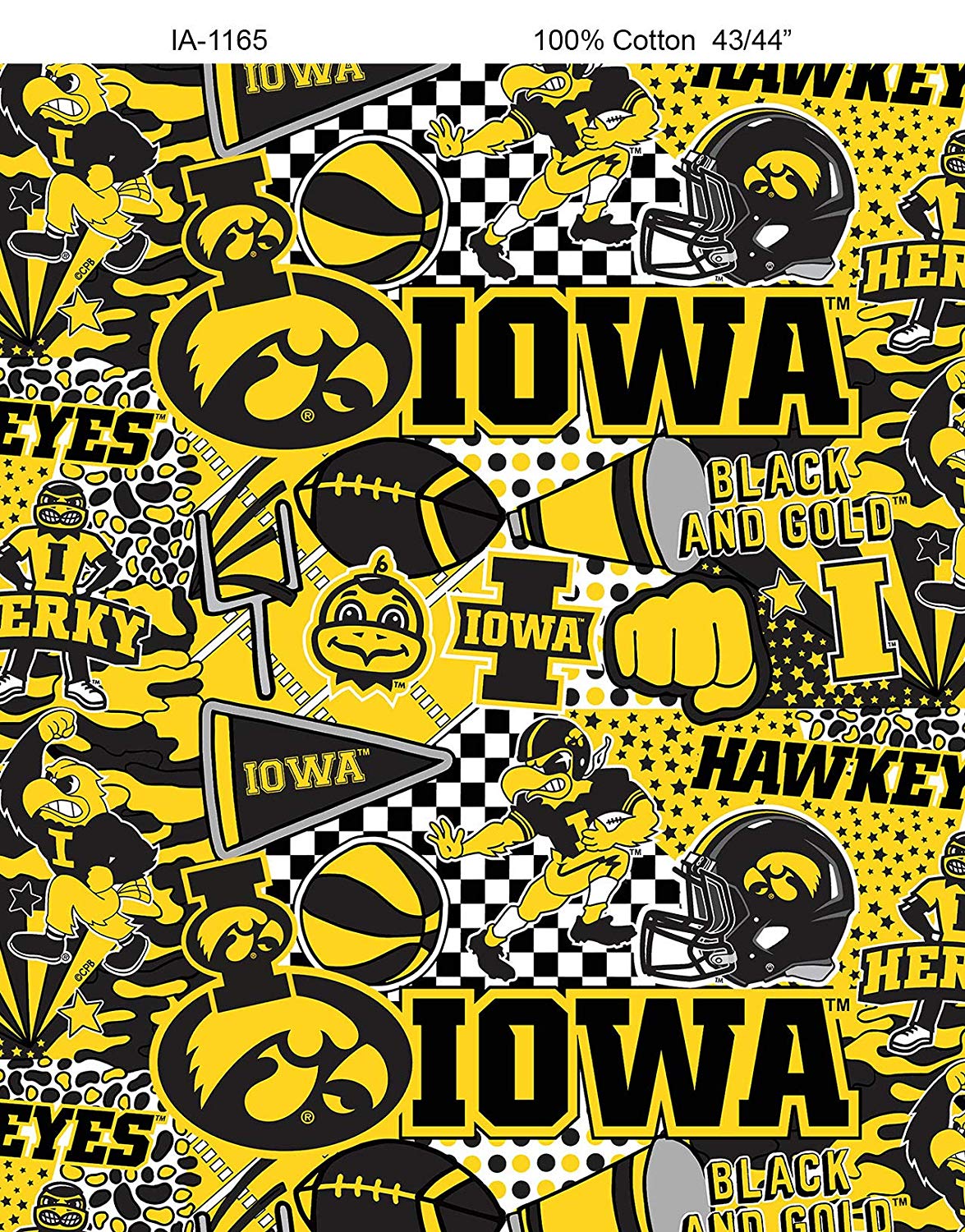 Iowa Hawkeyes NCAA College Pop Art Graffiti Sykel Cotton Fabric IA