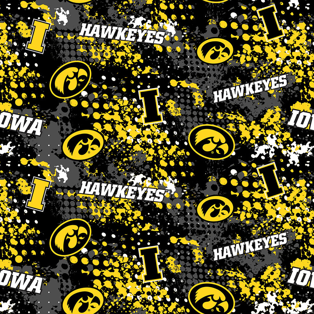 Iowa Hawkeyes NCAA College Splatter Black Sykel Cotton Fabric IA-835
