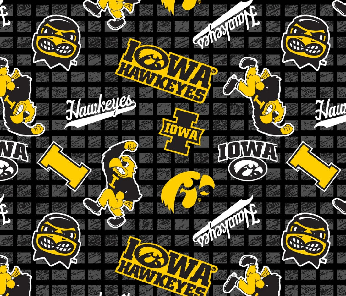 Iowa Hawkeyes NCAA College 108" Wide back Allover Sykel Enterprises Cotton Fabric IA-1395