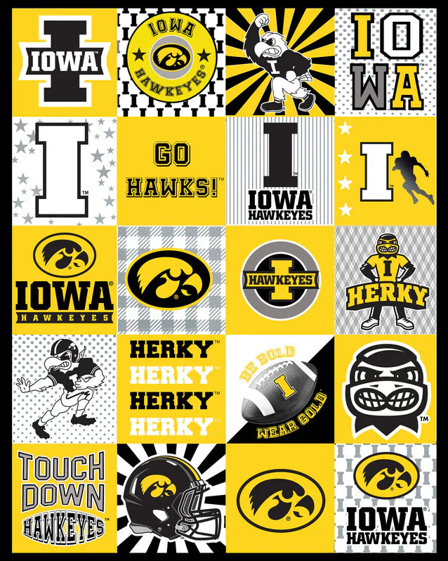 Iowa Hawkeyes NCAA College Collegiate T-Shirt Panel 60"x60" Sykel Enterprises Polyester Minky Fabric IA-1362