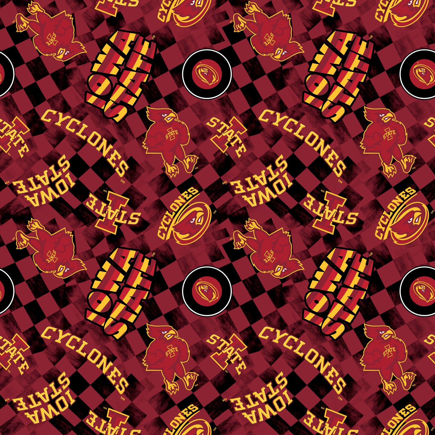 Iowa State Cyclones NCAA College Checks Red Sykel Enterprises Canvas Duck Cloth Cotton Fabric ISU-1380-RED