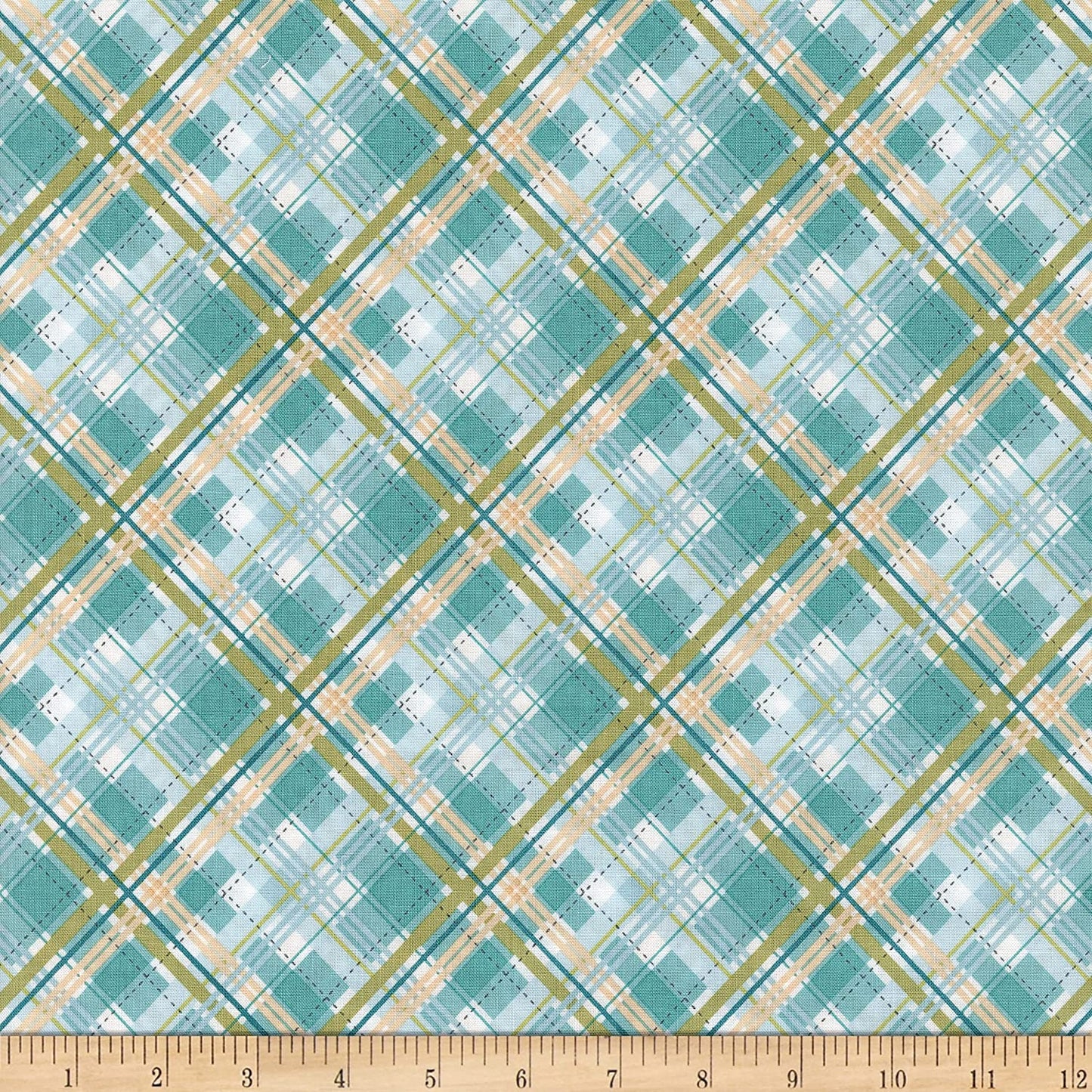Isabella Rose Blue Bias Plaid Kaisley Rose Poppie Cotton Fabric