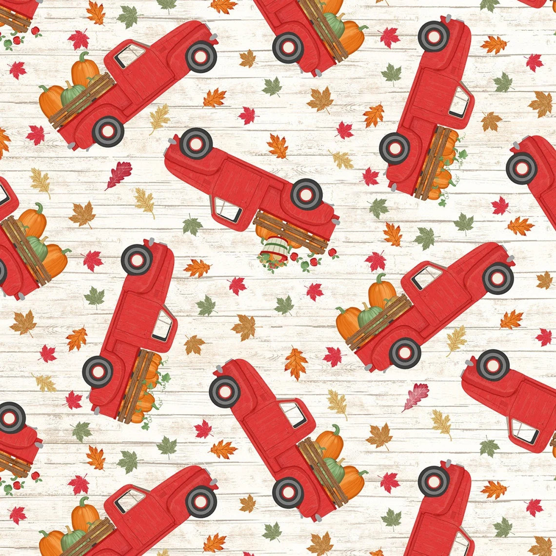 It's Fall Y'all Red Truck Pumpkinins Natural Timeless Treasures Cotton Fabric TT-C7865-NATURAL