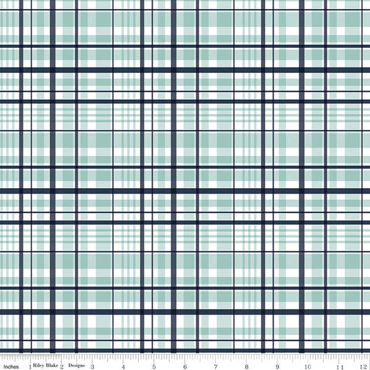It's a Boy Plaid Aqua Blue Echo Park Paper Co. Riley Blake Cotton Fabric