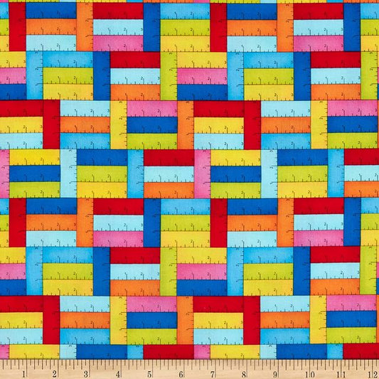 It's Elementary School Rulers Multi Pam Bocko Studio E Cotton Fabric