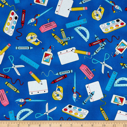 It's Elementary School Tools Dark Blue Studio E Cotton Fabric