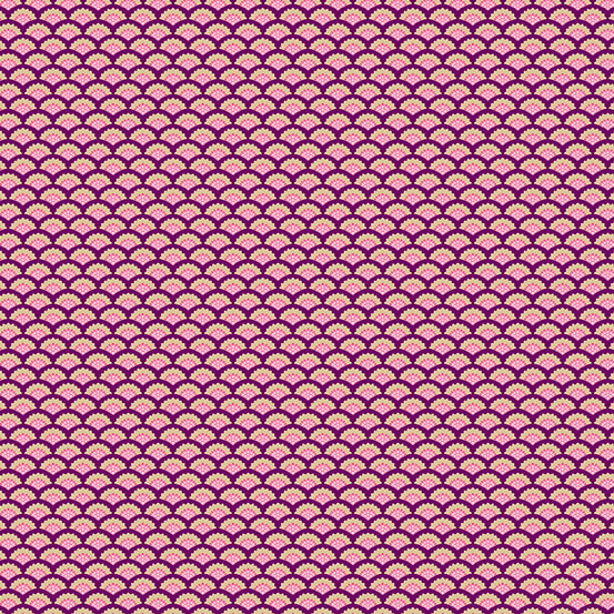 Jaipur Floral Scallop Purple Pink Gold Metallic Makower UK Andover Fabrics Cotton Fabric