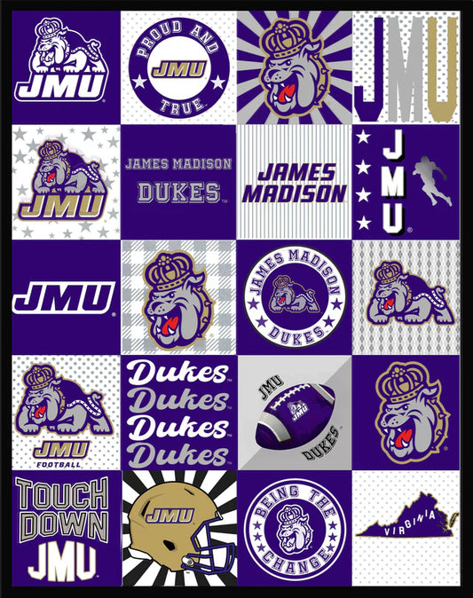 James Madison Dukes NCAA College T-Shirt Panel 60" Sykel Polyester Minky Fabric SYK-JMU-1362