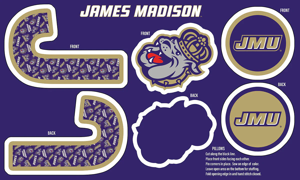 James Madison Dukes NCAA Collegiate Pillow Project 36 x 60 inches Sykel Polyester Minky Fabric SYK-JMU-1359