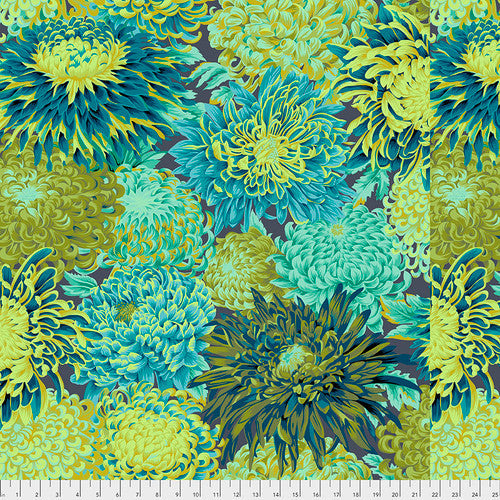 Japanese Chrysanthemum Forest Green Philip Jacobs Classics Kaffe Fassett Collective Free Spirit Cotton Fabric FS-PWPJ041.FORES