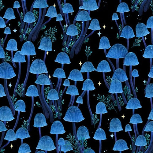 Jardin de Lune Mushrooms Black Episodic Drawings Blank Quilting Cotton Fabric