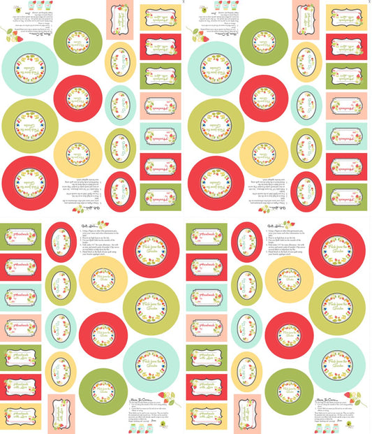 Jelly & Jam Homemade Labels 18"x 22" Repeat Panel 36" Multi Fig Tree Co Moda Cotton Fabric MD-20499-11