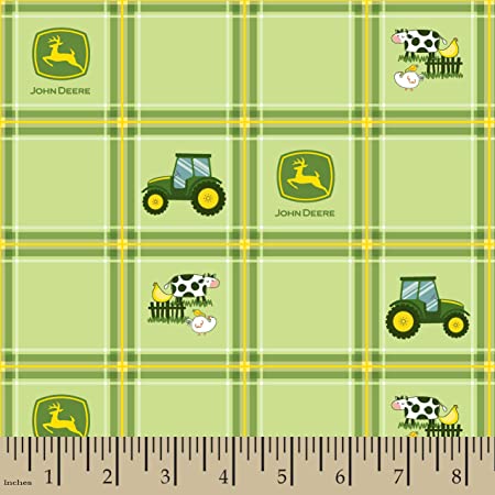John Deere Tractor Plaid Green Springs Creative Cotton Fabric