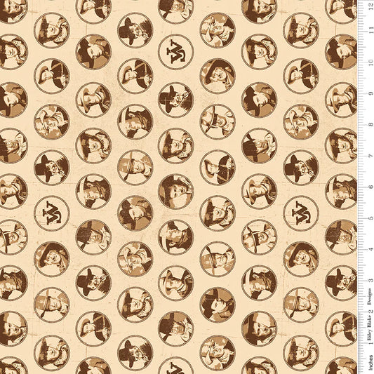 John Wayne American West Circles Cream Riley Blake Cotton Fabric RB-C16622-CREAM