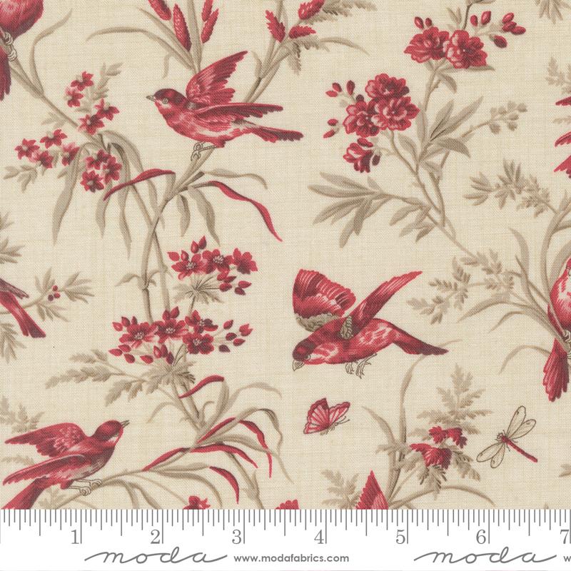 Joie De Vivre Moineau Florals Bird Pearl French General Moda Cotton Fabric MD-13983-11
