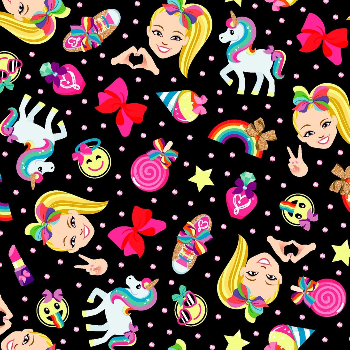 Jojo JoJo Siwa Rainbow Emoji Tossed Black Springs Creative Cotton Fabric